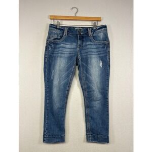 Y2K Boho‎ Mudd Womens Size 9 Blue Distressed Contrast Stitch Cropped Capri Jeans